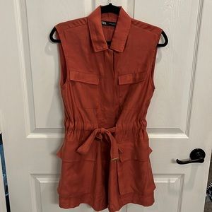 Zara rust belted cargo mini dress